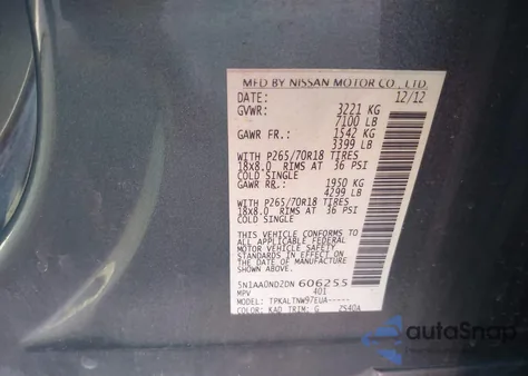 2013 Nissan Armada Sv from USA, damaged, VIN 5N1AA0ND2DN606255